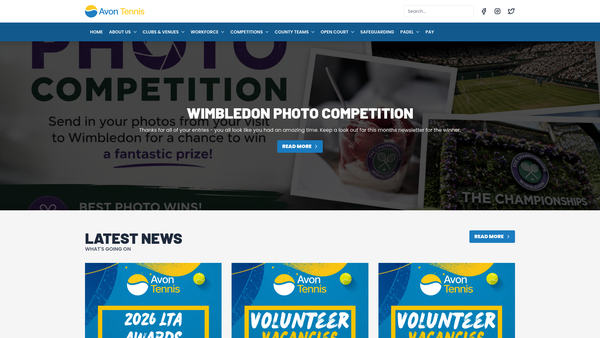 Screenshot of the Avon Tennis website