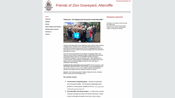 Screenshot of the Friends Of Zion Graveyard Attercliffe website