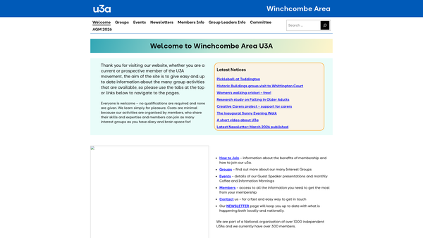 Screenshot of the Winchcombe Area U3A website