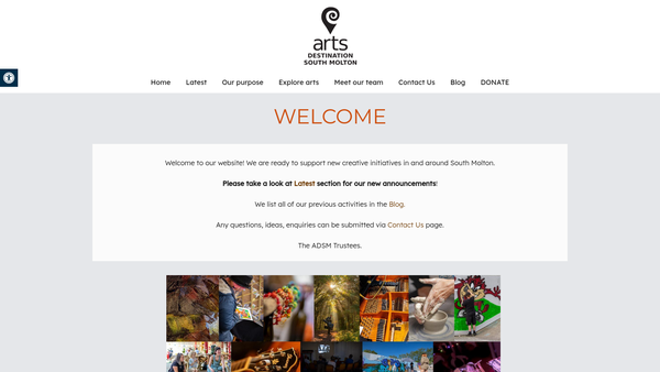 Screenshot of the Arts Destination South Molton website