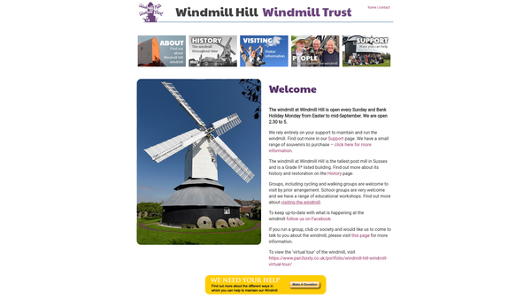 Screenshot of the Windmill Hill Windmill Trust website