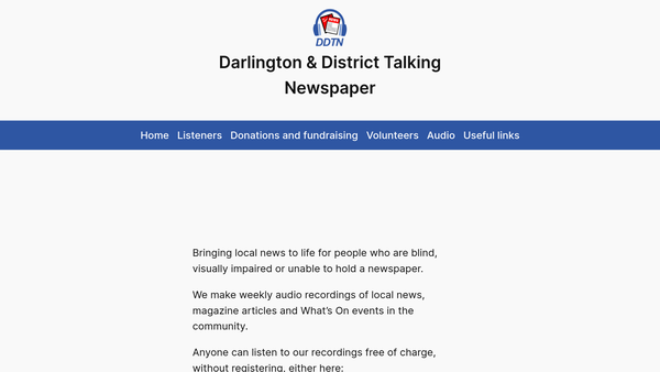 Screenshot of the Darlington And District Talking Newspaper Association website