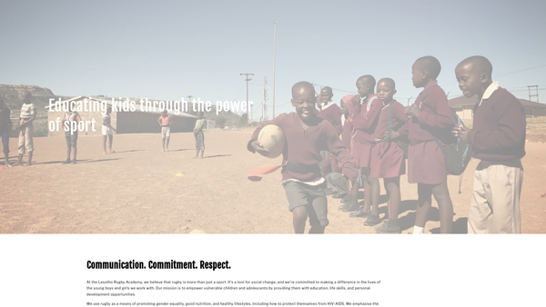 Screenshot of the Lesotho Rugby Academy website
