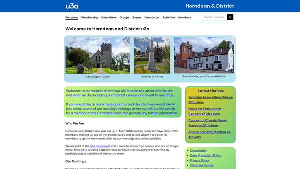 Screenshot of the Horndean And District U3A website