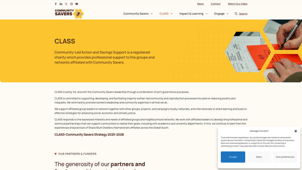 Screenshot of the Community-Led Action And Savings Support website