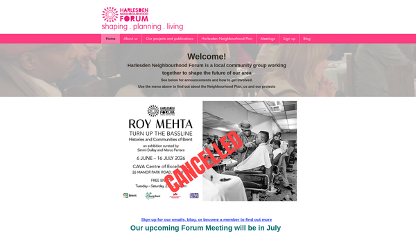 Screenshot of the Harlesden Neighbourhood Forum website