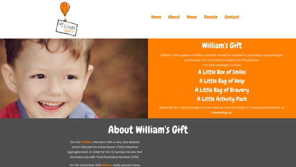 Screenshot of the William's Gift website