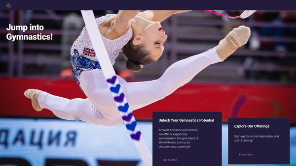 Screenshot of the West London Gymnastics website