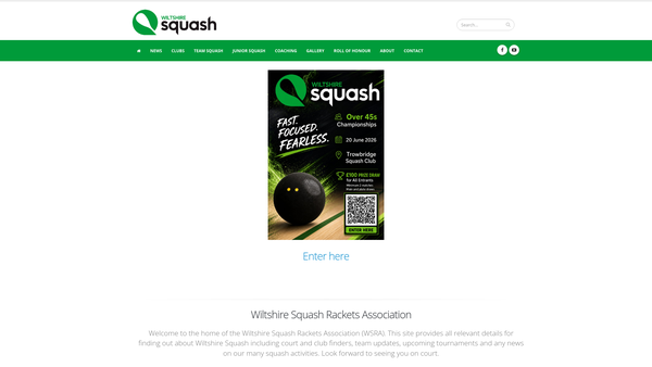 Screenshot of the Wiltshire Squash website