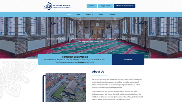 Screenshot of the As Suffah Academy website
