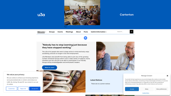 Screenshot of the Carterton U3A website