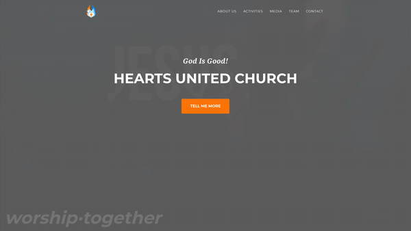 Screenshot of the Hearts United Ministries website