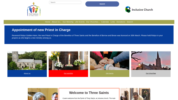 Screenshot of the The Parish Of Three Saints website