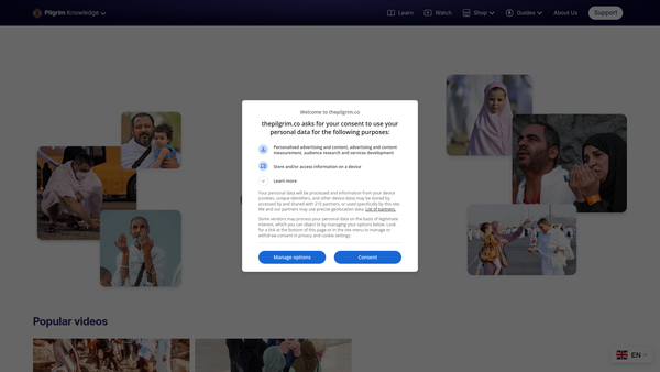 Screenshot of the Pilgrim Support website