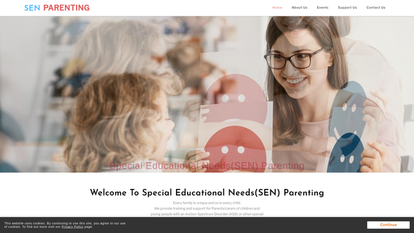Screenshot of the Sen Parenting website