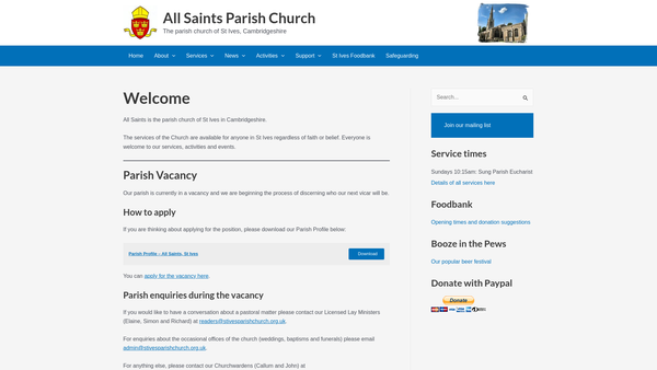 Screenshot of the The Parochial Church Council Of The Ecclesiastical Parish Of All Saints, St Ives. Diocese Of Ely. website