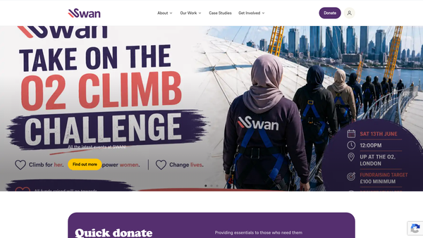 Screenshot of the Swan (Southern Women's Aid Network) website