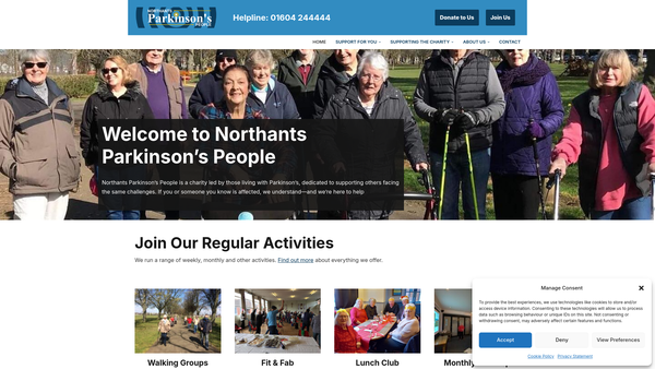 Screenshot of the Northants Parkinson's People website