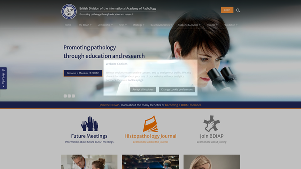 Screenshot of the British Division Of The International Academy Of Pathology CIO website