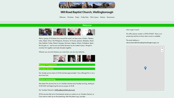 Screenshot of the Mill Road Baptist Church, Wellingborough website