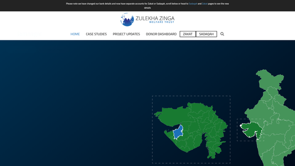 Screenshot of the Zulekha Zinga Welfare Trust website