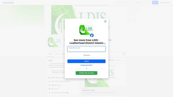 Screenshot of the Leatherhead District Islamic Society website