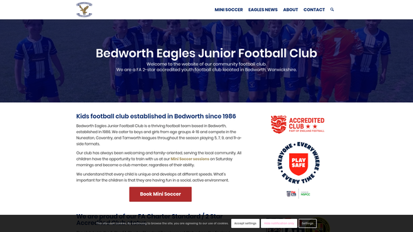 Screenshot of the Bedworth Eagles Junior Football Club website