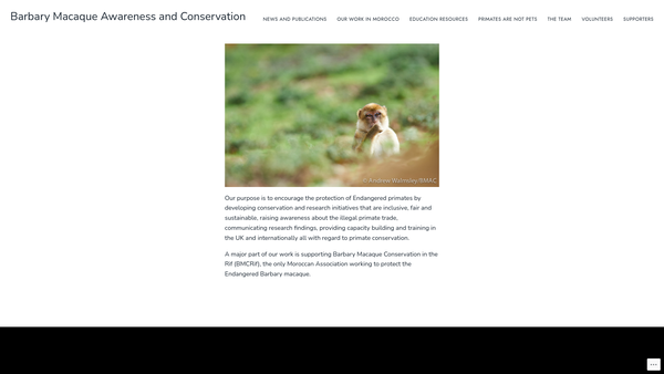 Screenshot of the Barbary Macaque Awareness & Conservation website