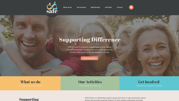 Screenshot of the S.a.f.e. Essex (Supporting Asperger Families In Essex) website