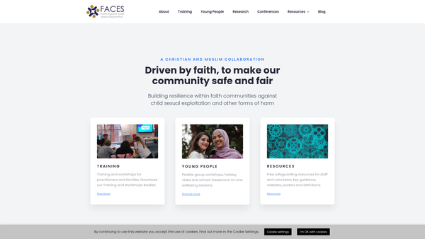 Screenshot of the Faiths Against Child Sexual Exploitation website