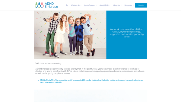 Screenshot of the ADHD Embrace website
