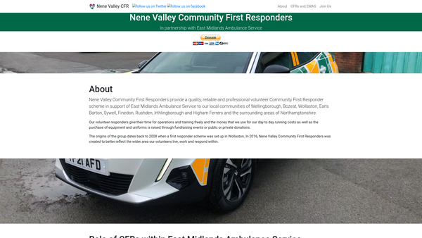 Screenshot of the Nene Valley Community First Responders website