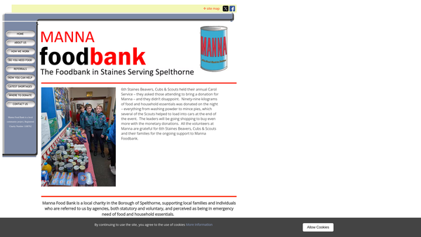 Screenshot of the Manna Foodbank website