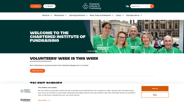 Screenshot of the Chartered Institute Of Fundraising website
