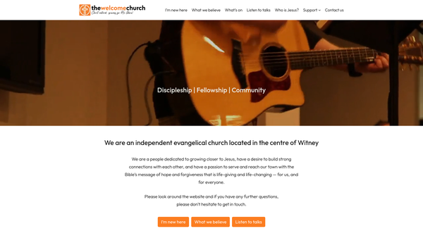 Screenshot of the The Welcome Church, Witney website
