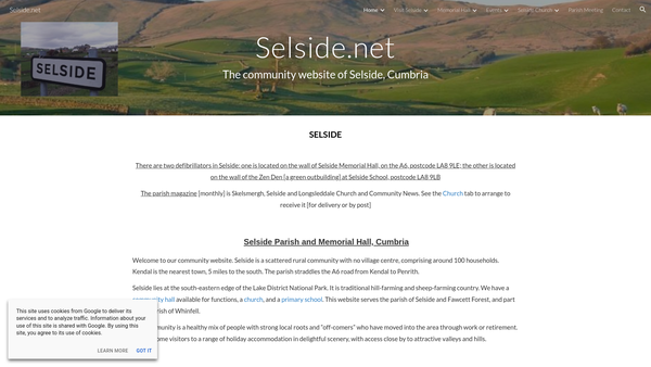 Screenshot of the Selside Memorial Hall website