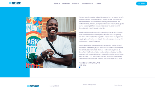 Screenshot of the Jamal Edwards Delve website