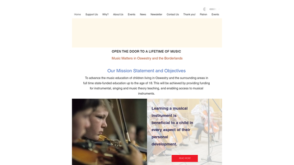 Screenshot of the Music Matters In Oswestry And The Borderlands website