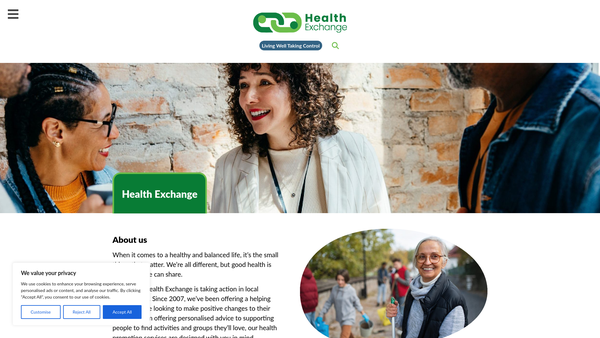 Screenshot of the Health Exchange website