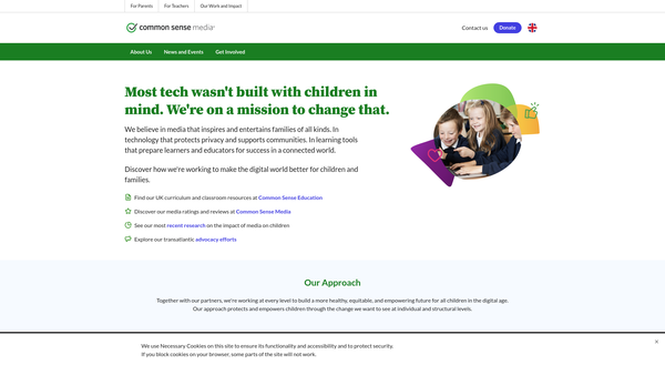 Screenshot of the Common Sense Media website
