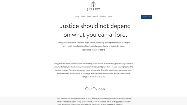 Screenshot of the Justify UK Foundation website