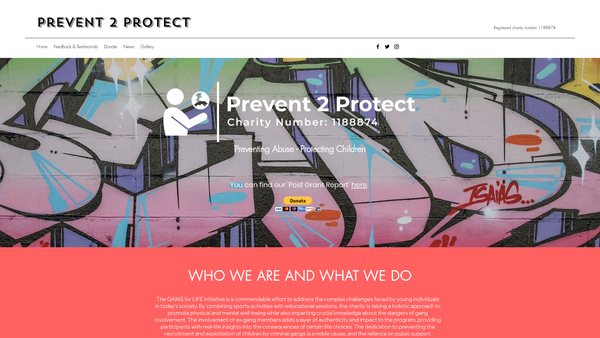 Screenshot of the Prevent 2 Protect website