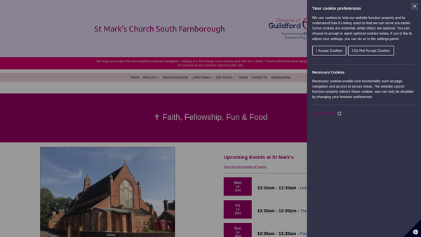 Screenshot of the The Parochial Church Council Of The Ecclesiastical Parish Of St. Mark South Farnborough (0108) website