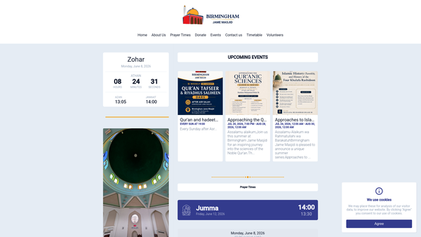 Screenshot of the Birmingham Anjuman-E-Islam Masjid Trust website