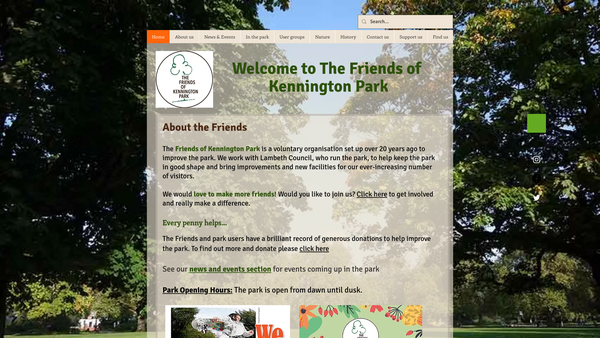 Screenshot of the The Friends Of Kennington Park website