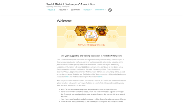 Screenshot of the Fleet & District Beekeepers' Association website