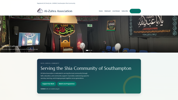Screenshot of the Al-Zahra Association website