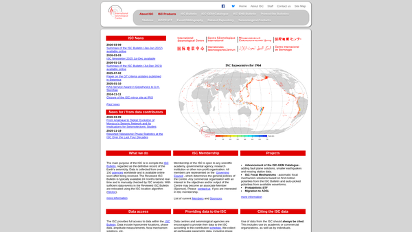 Screenshot of the International Seismological Centre website