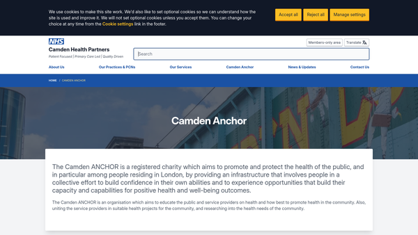 Screenshot of the Camden Anchor website