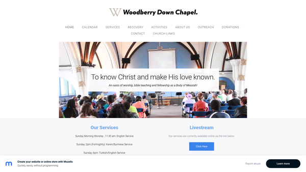 Screenshot of the Woodberry Down Baptist Church website